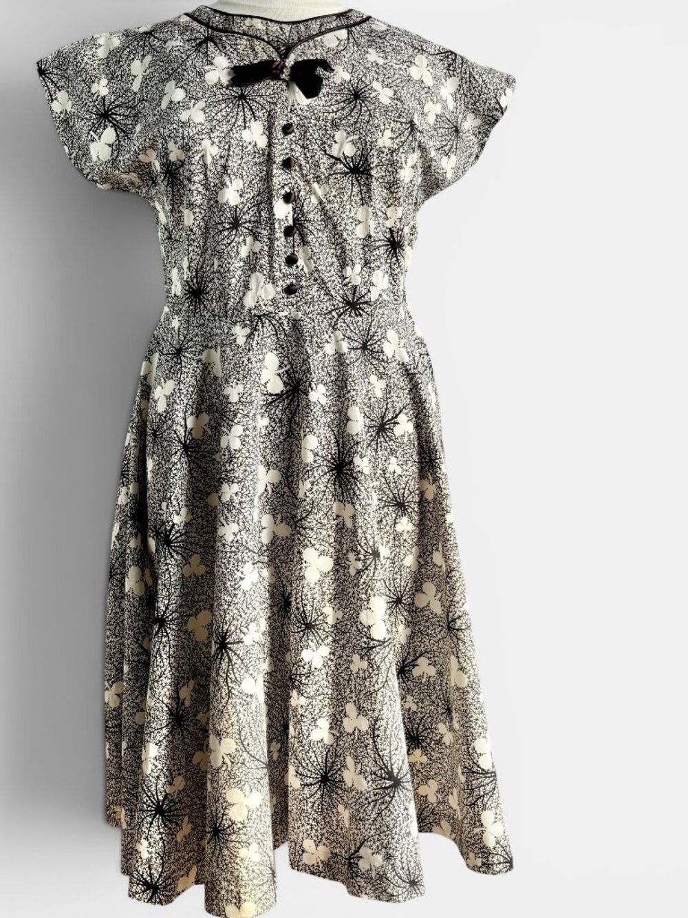 1950s Black Clover Print Cotton Fit & Flare Day Dress